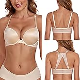 Lemorosy Women's Push Up Front Closure Bra Plunge Smooth Tshirt Padded Comfortable Bra Multiway Convertible Racerback Lace