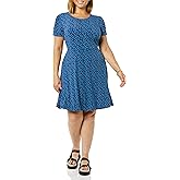 Amazon Essentials Women's Gathered Short Sleeve Crew Neck A-line Dress (Available in Plus Size)