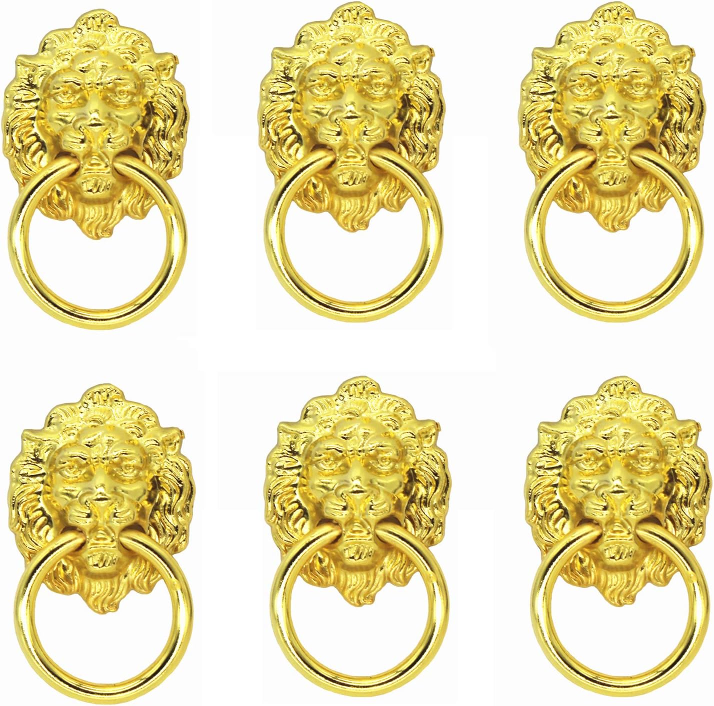 YankMooM 6 Pack Lion Head Drawer Handle,Antique Handles Gold with Srews Antique Style Furniture Handle for Dresser Drawer Cabinet Jewelry Box