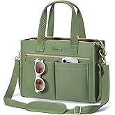 Canvas Tote Bag for Women, 15-Pockets Work Laptop Tote Purse Large Crossbody Nurse Teacher Bible Bag for School Travel Daily | with Strap & Zipper, Multi Compartment, Stand Upright Stably, College Shoulder Bag, Clinical Nursing Bag, Ideal Gift for Women