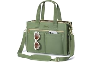 BAGSTELLAR Canvas Tote Bag for Women, 15-Pocket Large Crossbody Handbag Bible Laptop Bag Zipper Bookbag for Teacher Work Travel College