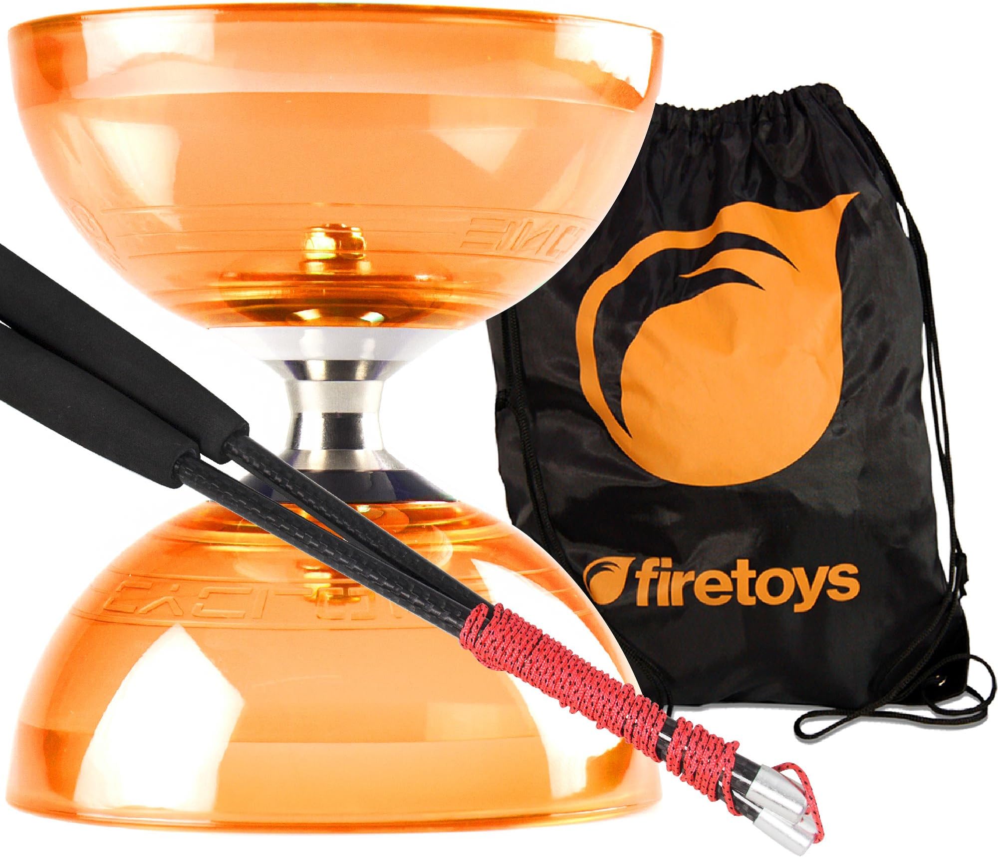 Orange Cyclone Quartz 2 Diabolo & Carbon Fibre Diablo Sticks Set with Firetoys® Bag