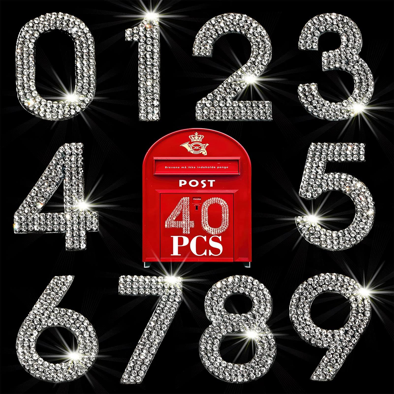Photo 1 of Locacrystal 40Pcs Bling Rhinestone Numbers Self-adhesive Glitter Number Stickers for Mailbox Cars Doors Crafts 0-9 DIY Crystal Iron-on Numbers for Clothing crafts(Crystal/White,1.57")