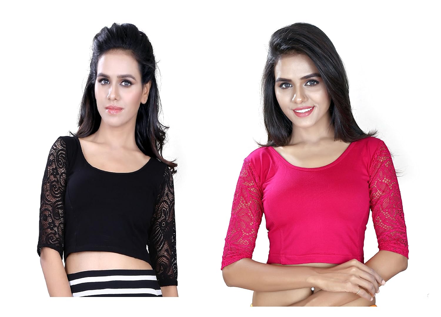 fressia fabrics women's cotton saree blouse blue pink combo