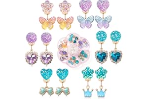 ERDOGLY Clip on Earrings for Girls, 16Pcs Kids Clip on Earrings for Little Girls Dangle Stick on Earring Party Favor, Toddler Earring Princess Pretend Play Dress up Jewelry Gifts