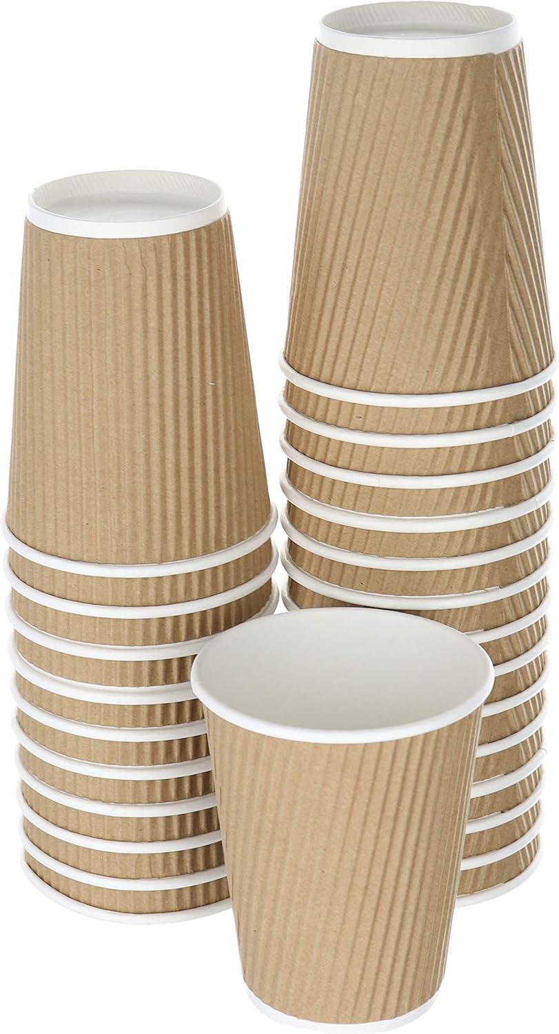 DISPOSABLE COFFEE CUPS 14 OZ SET OF 25 | DOUBLED WALLED PAPER CUPS FOR HOT BEVERAGES | INSULATED TO GO HOT CUPS