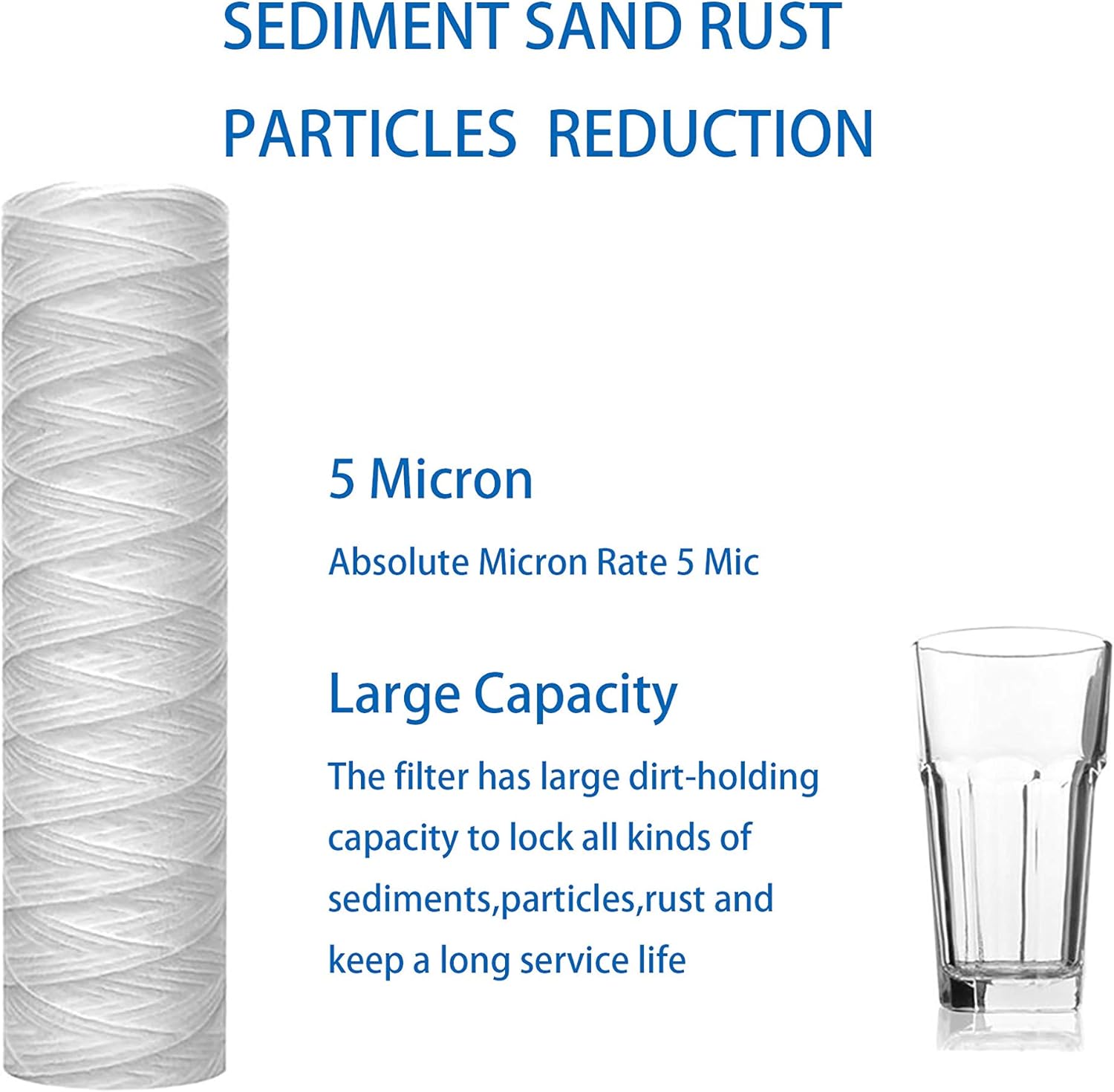 Lafiucy 5 Micron 10" x 2.5" String Wound Sediment Water Filter Cartridge, 5 Pack, Whole House Sediment Filtration, Universal Replacement for Most 10 inch RO Unit: Kitchen & Dining