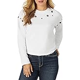 Rock & Republic womens Grommet Cropped Crew Neck Sweatshirt