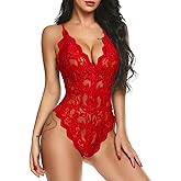 Avidlove Sexy Lingerie for Women Deep V Teddy Sheer Lace Bodysuit Snap Crotch One Piece Babydoll