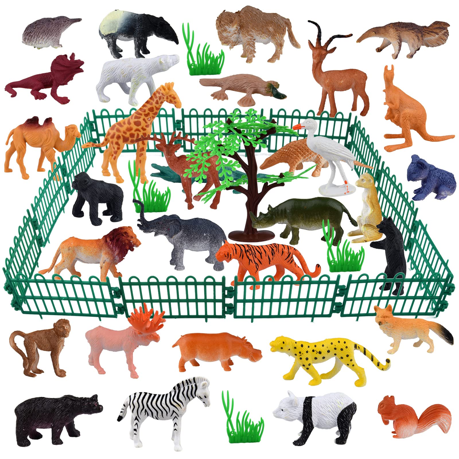 ELECLAND 53Pcs Jungle Animals Figures Toys for Kids Plastic Mini Wild Animal Figures Zoo Animals Playset Cake Toppers for Boys Girls Birthday Party Favors Baby Shower Party Supplies