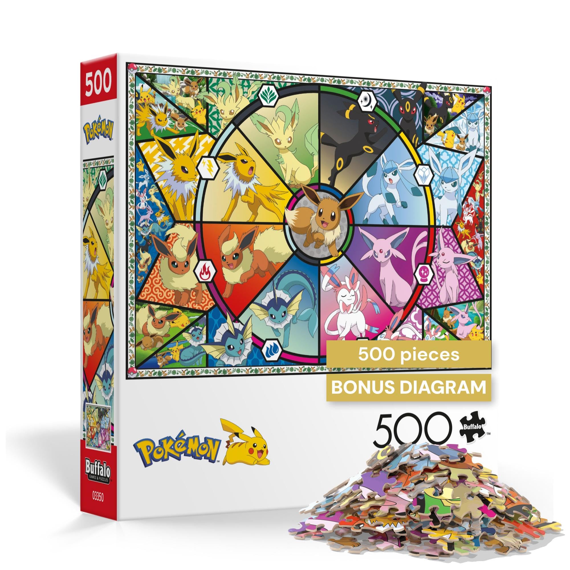 Buffalo Games - Pokémon - Eevee Evolutions Series 1 - 500 Piece Jigsaw Puzzle for Adults - Challenging Puzzle Perfect for Game Nights - Finished Size 21.25 x 15.00