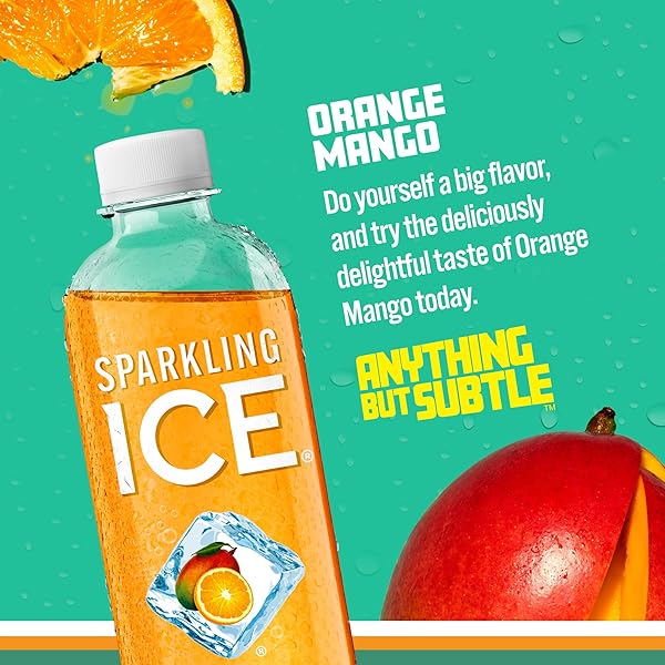 SPARKLING ICE, ORANGE MANGO SPARKLING WATER, ZERO SUGAR FLAVORED WATER, WITH ANTIOXIDANTS AND VITAMINS, 17 FL OZ BOTTLE