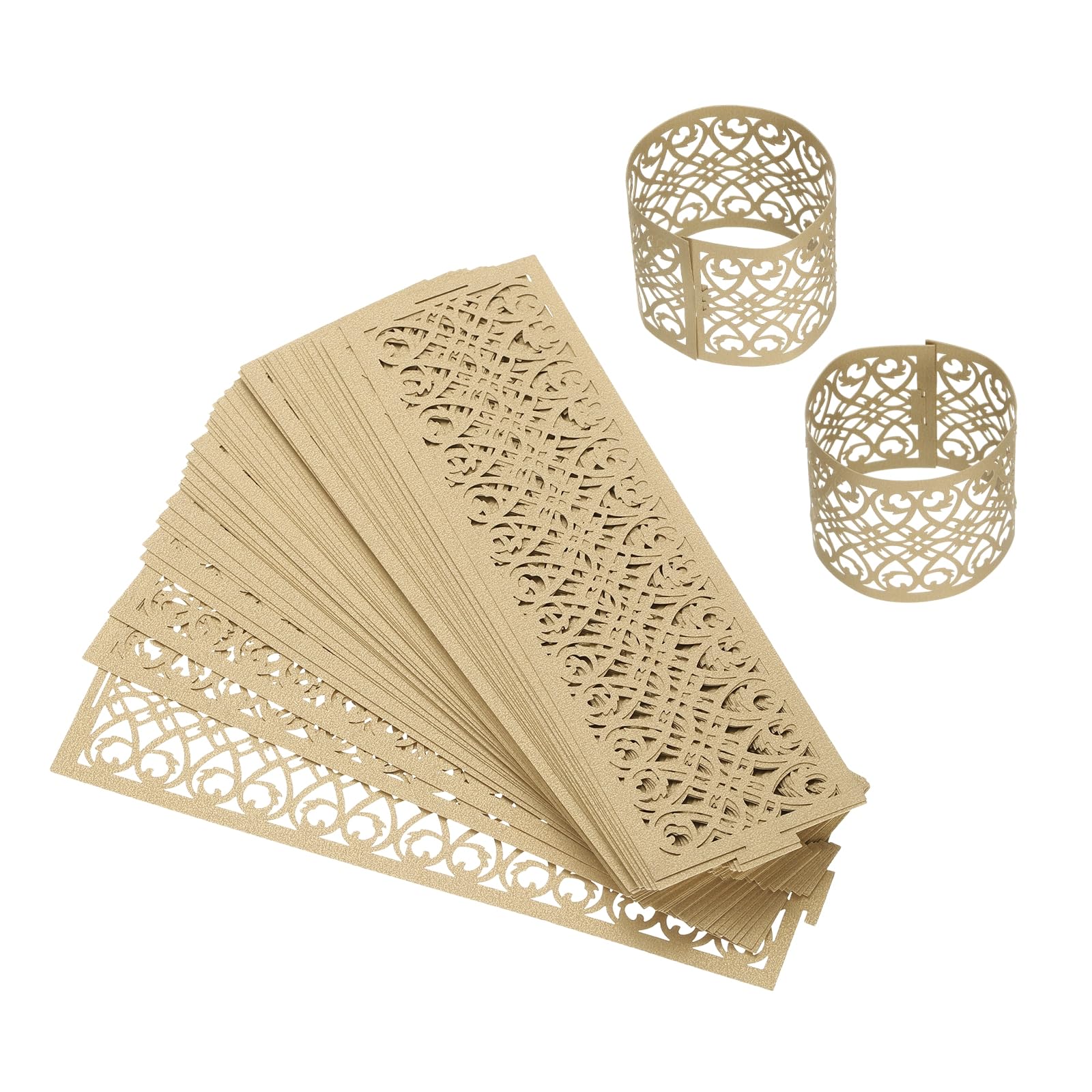 Photo 1 of uxcell 200Pcs Napkin Rings Laser Cut Foil Paper, Napkin Holder Hollow Napkin Bands for Weddings Party Serviette Table Decoration Restaurant (Brown, 5.3 x 1.6)