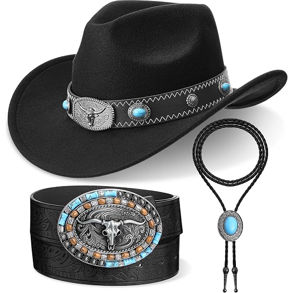 9849 3 Pcs Women\'s Western Straw Cowboy Hat Set Western Jewelry For Women Amazon.com: Inbagi 3 Pcs Women main image 3