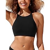 CRZ YOGA High Neck Bikini Tops for Women - Padded Crisscross Tie Back Bathing Suit Swim Bra