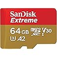SanDisk 64GB Extreme microSDXC UHS-I Memory Card with Adapter - Up to 160MB/s, C10, U3, V30, 4K, A2, Micro SD - SDSQXA2-064G-