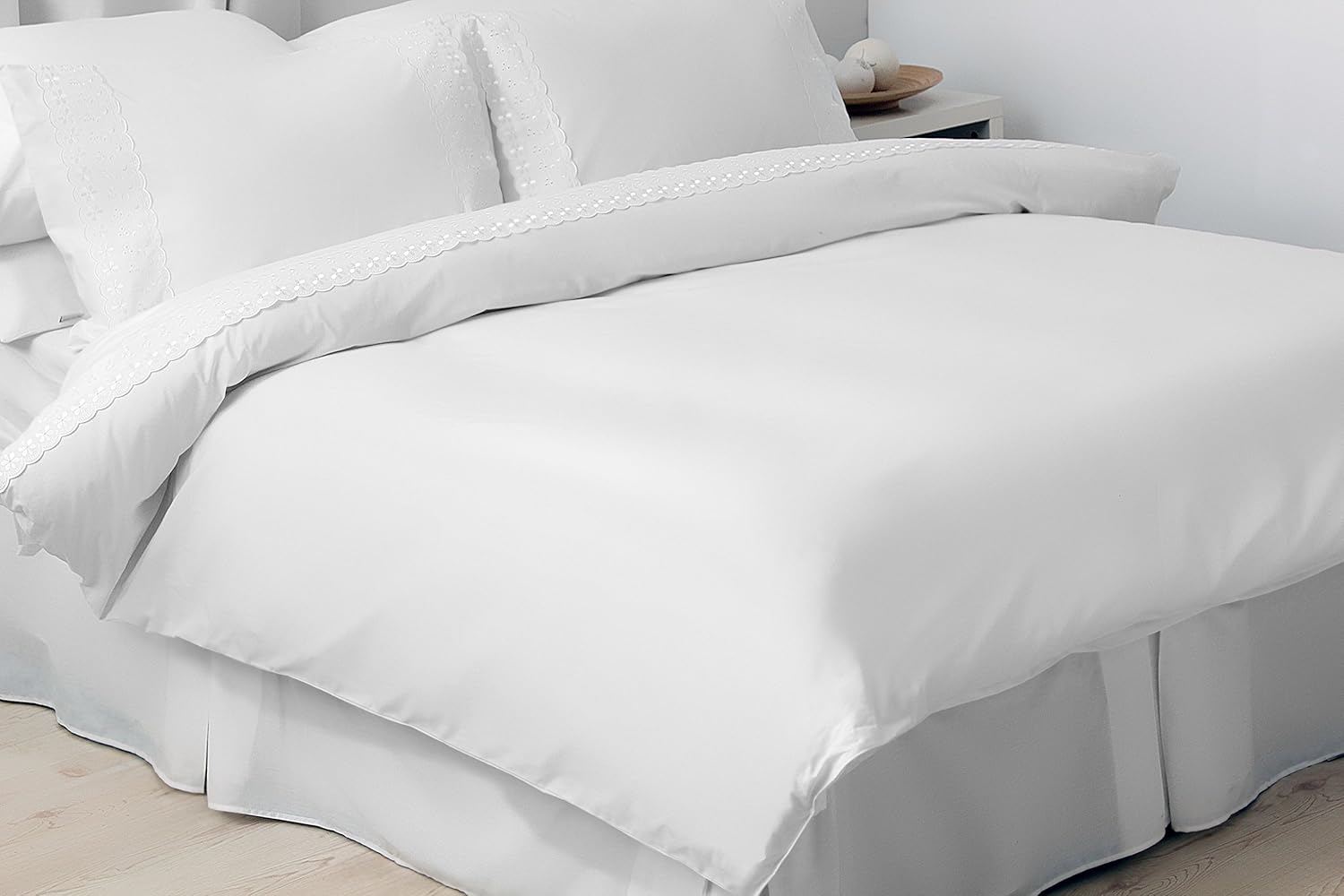 Belledorm Yasmin Broderie Anglaise Duvet Cover Bedding Set, White, Double Size Bedroom Bed