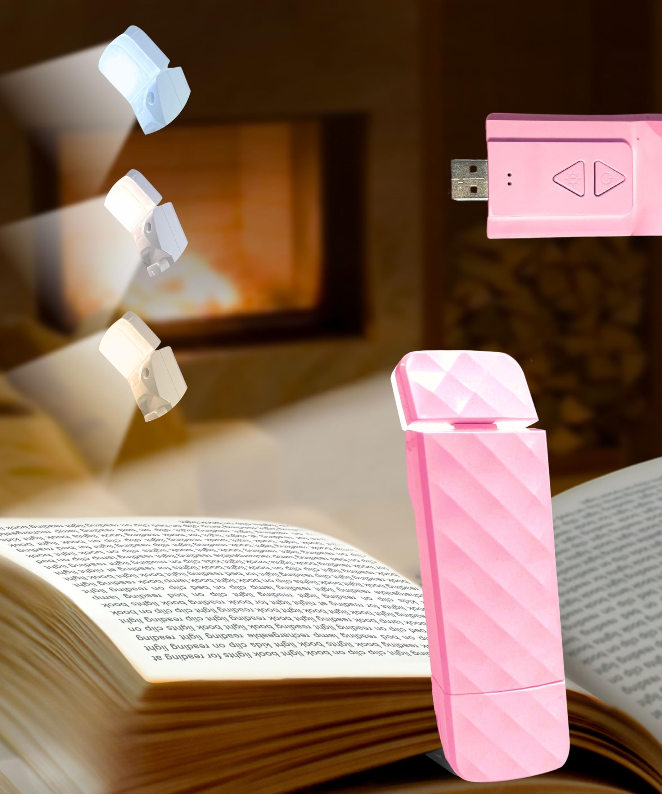 Runesol Pink Book Light Clip On, 5 LED Rechargeable Reading Light, 3 Eye Protecting Modes for Reading at Night and Books in Bed, USB 80 Hours Charge Portable Clip on Lights, Book Lover Gifts