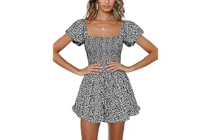 Jeanewpole1 Women Shirred Smocked Tube Top Short Wide Leg Pants Romper Jumpsuit