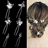 SELFCLOUD Handmade Pearl Bridal Wedding Hair Pins 6Pcs White Flower Gold Leaf Pearls Clips Bridal Hair Accessories for Women Brides Bridesmaid