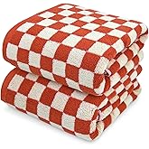 Jacquotha Ultra Soft Bath Towels 2 Pack - 520 GSM Cotton Highly Absorbent Checkered Towels Set for Bathroom Shower Pool Travel 55" x 28"(Coral)