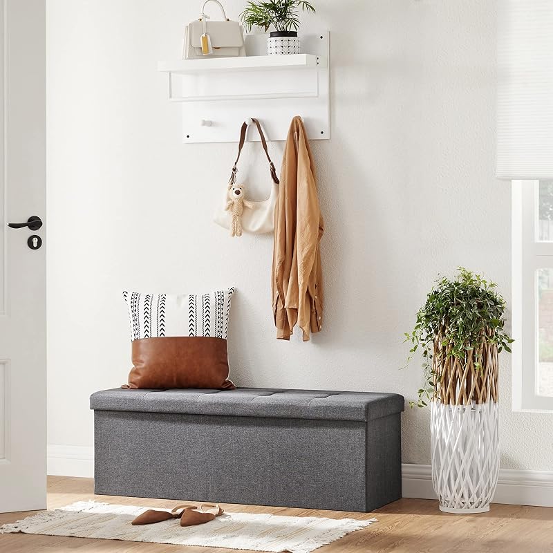 MAZIE Collezione - Cassapanca, Pouf Contenitore, Poggiapiedi Pieghevole da 38 x 110 x 38 cm, Ottomano, Portante 300 kg, per Soggiorno, Camera da Letto, Entrata, Grigio Scuro LSF77K