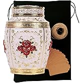 Keepsake Rose Urns for Human Ashes Medium Cremation Burial Urn for Adult Human Ashes Beautiful Zinc Alloy Decorative Funeral Urns, 7.1" H x 4.7" L（Gold Red）