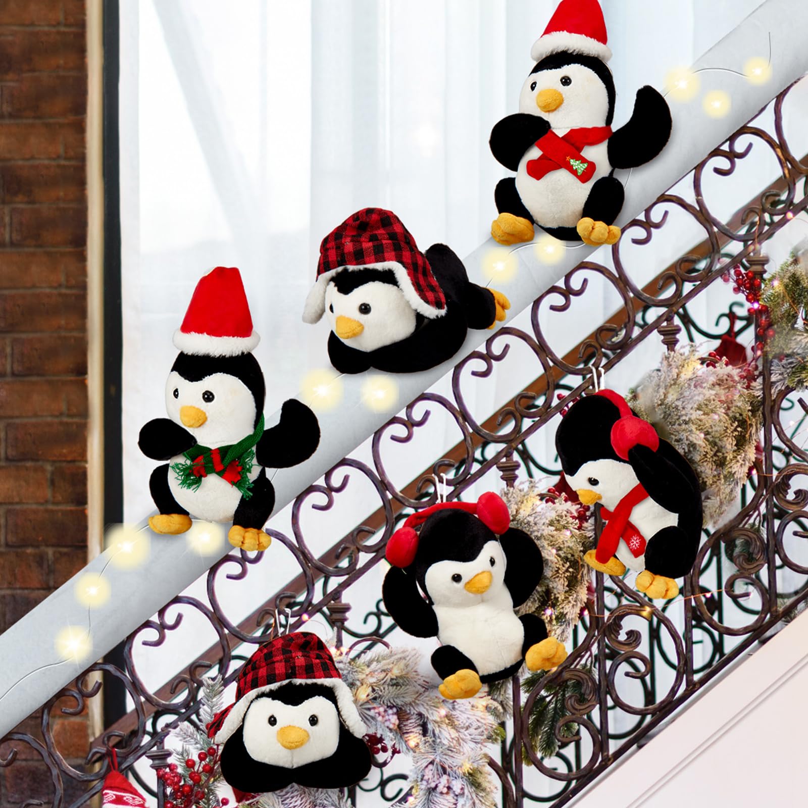 Photo 1 of Zomiboo 28 Pcs Sliding Penguin Christmas Decorations for Staircase Banister Set Lighted Stuffed Penguin Surf on Snow Handrail for Xmas Holiday Stairway Indoor Outdoor Decoration