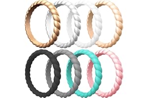 ThunderFit Thin Braided Silicone Wedding Bands for Women, Rubber Engagement Rings 3.5mm Wide 2mm Thick - 1/4/8/10/12/16 Variety Multipack
