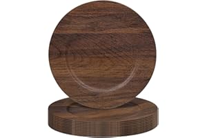 MAONAME Round Charger Plates Set of 12, 13 Inch Brown Charger for Dinner Plates, Farmhouse Faux Wood Plate Chargers, Rustic T