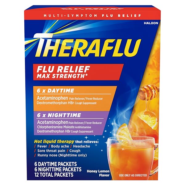 THERAFLU MAX STRENGTH DAYTIME FLU SYMPTOM RELIEF – 6 CT PLUS MAX STRENGTH NIGHTTIME FLU MEDICINE FOR FLU SYMPTOM RELIEF – 6 CT COMBO, 12 COUNT (PACK OF 1)