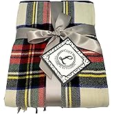 CHEF L HOME & KITCHEN Lightwight Throw Red/Ivory Plaid with Tassels/Fringe- 60" x 50"