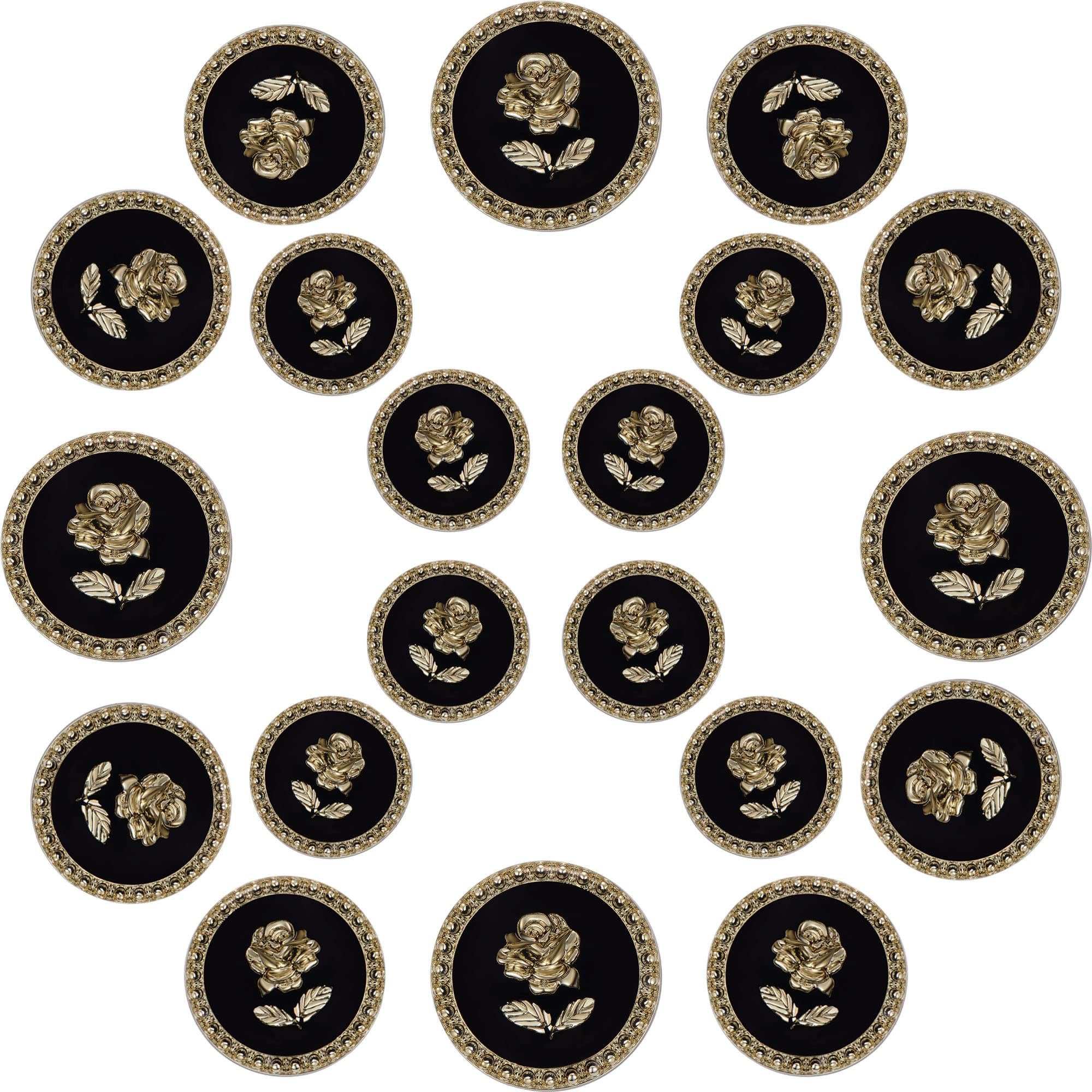 ftiemlovde 20 Novelty Brass Gold and Black Buttons for Blazer，Vintage Style Large Button Metal for Cardigan Crafting， Decorative Jacket Button for Sewing Women（A20 18mm 23mm 25mm）