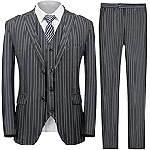 MAGE MALE Men’s Pinstripe 3 Piece Suit Slim Fit Elegant Single Breasted Business Wedding Party Blazer Vest& Pants Set