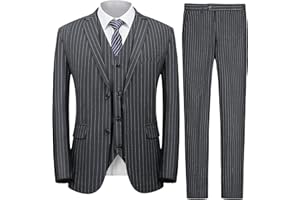 MAGE MALE Men’s Pinstripe 3 Piece Suit Slim Fit Elegant Single Breasted Business Wedding Party Blazer Vest& Pants Set
