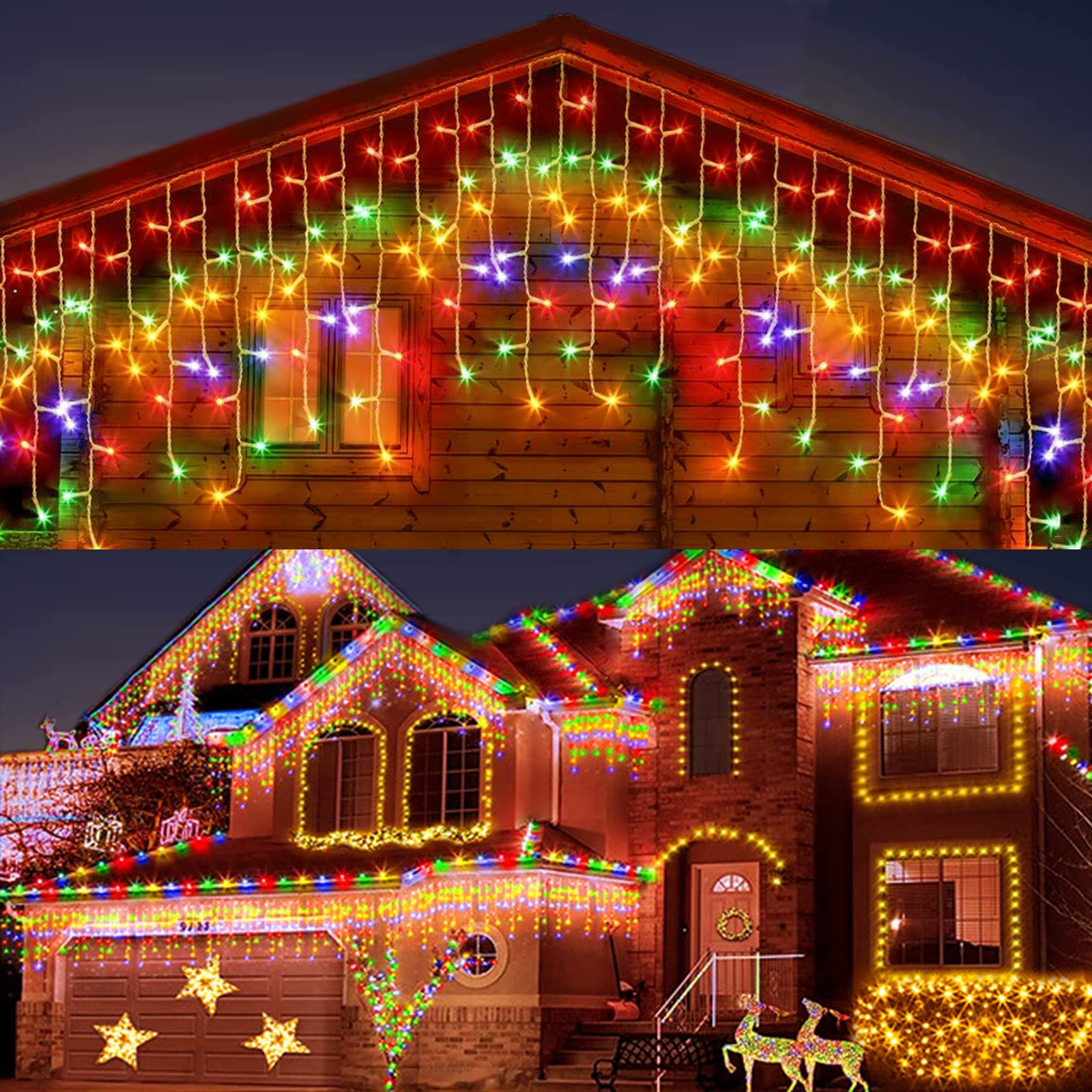 JIMACRO Solar String Lights, 32pcsx2.6FT 256 LED Curtain Lights with Remote, 23FT Waterproof Fairy Curtain Lights for Backdrop, 8 Modes Christmas LED Fairy Lights for Wall Eaves Wedding Party Decor