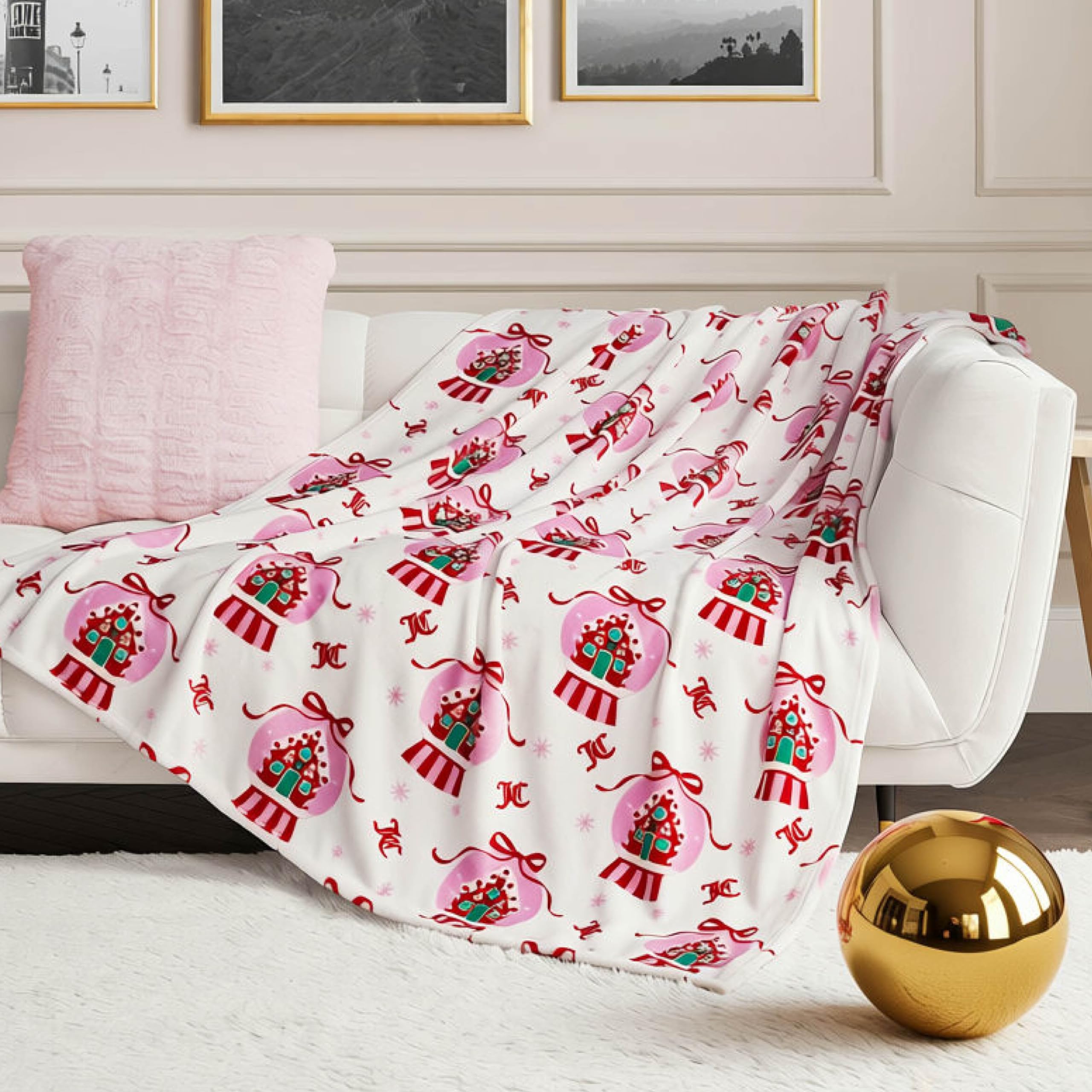 Juicy Couture Winter Snowglobe Plush 50 x 70 Throw Blanket, White Image