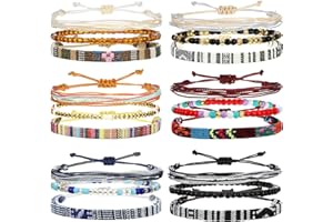 Yinkin 18 Pcs Boho Surfer Bracelet Anklet Adjustable Beaded Anklets Handmade Braided Bracelet Colorful Summer Beach String Rope Boho Jewelry for Women Men