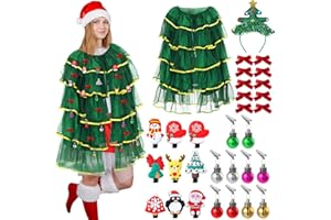 Mepase 32 Pcs Christmas Tree Costumes Outfit for Women Including Xmas Cloak Christmas Tree Headband with 10 Hair Clips 10 Bow Clips 10 Xmas Balls Decor for Holiday Party Costume Cosplay Covers