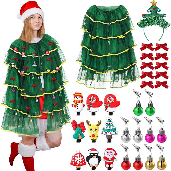 Amazon.com: Xtinmee 25 Pcs Christmas Tree Costume Set for Women Festive  Party Dress Christmas Tree Adult Outfit for Xmas Party Costumes (Medium) :  Clothing, Shoes & Jewelry