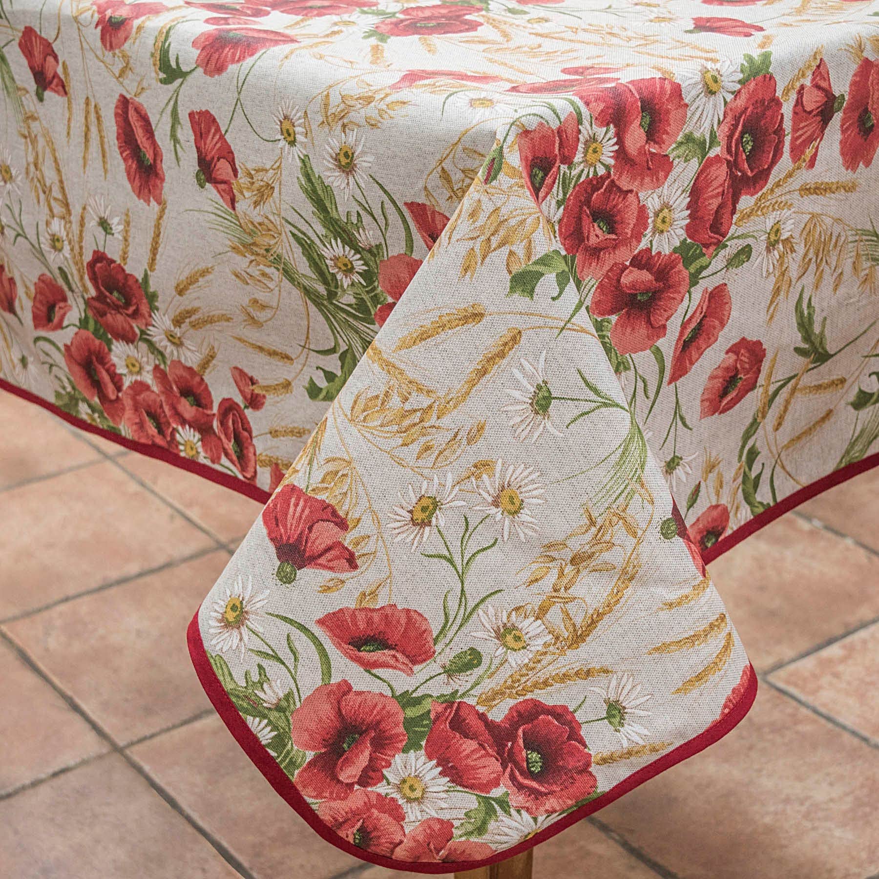 Manifattura Tessile Liquidproof Resin Cotton Stain Resistant Tablecloth for Indoor and Outdoor Use – Beige Poppies, Oval x6 180 cm — image 1