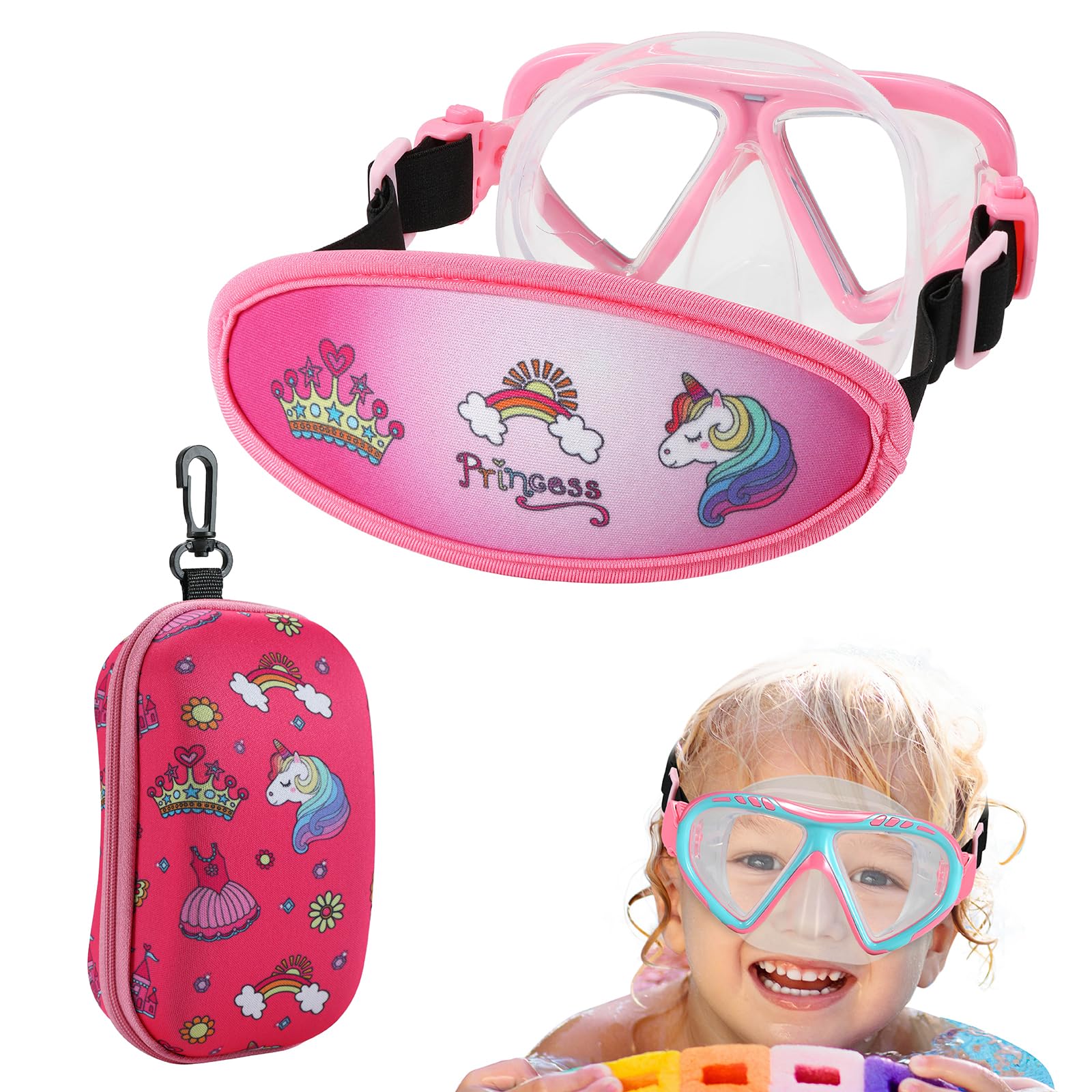 Photo 1 of Toddler Goggles Nose Cover, Kid Goggles Fabric Strap, Swimming Goggles Kids 3-6 (1PK - Pink Princess)