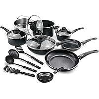 GreenLife Soft Grip Healthy Ceramic Nonstick, Cookware Pots and Pans Set, 16 Piece, Black