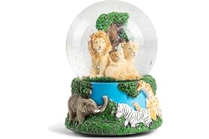 Elanze Designs Lions Zebras Elephants and Giraffes 100MM Sturdy Wind Up Music Glitter Water Snow Globe Tabletop Dresser Figurine Decoration Plays Tune Born Free