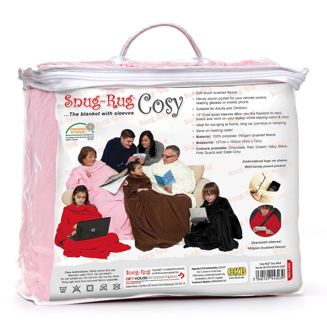 Snug Rug Cosy Blanket With Sleeves GENUINE SnugRug Sleeved Blankets Super Soft 160gsm Fleece Soft Fabric Oversized Sleeves and Pouch Pocket Adults Size (Pink)