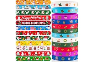 HEXIAOXIAO 48 PCS Christmas Slap Bracelets and Rubber Bracelets for Kids Holiday Party Favors Bracelets Silicone Wristbands for Birthday Party Supplies Boys and Girls'Santa Gifts Xmas Stocking Stufers