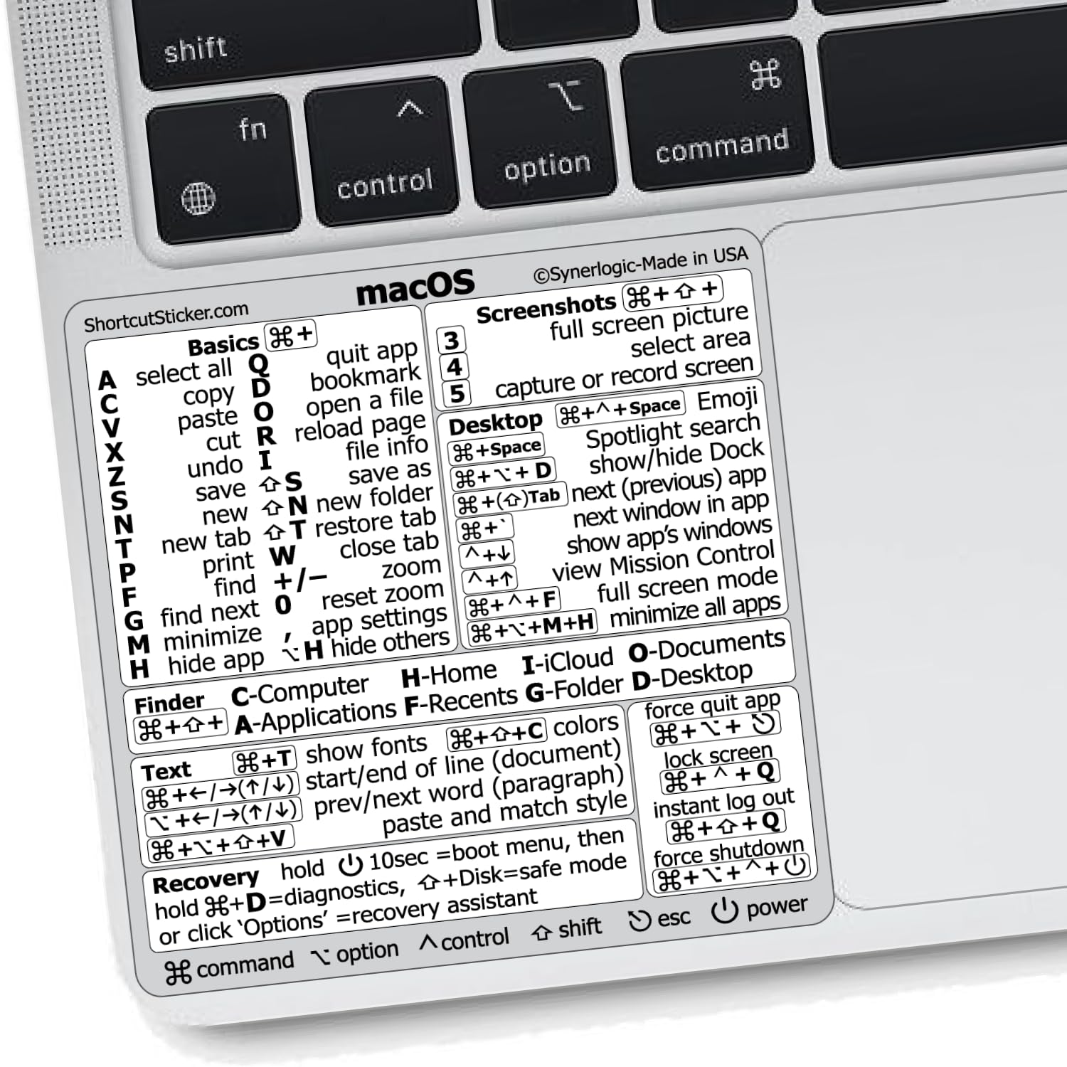 SYNERLOGIC (2 pcs) Mac OS Keyboard Shortcut No-Residue Vinyl Sticker, Compatible with 13"-16" MacBook Air/Pro iMac Mac mini (White, Pack of 2)