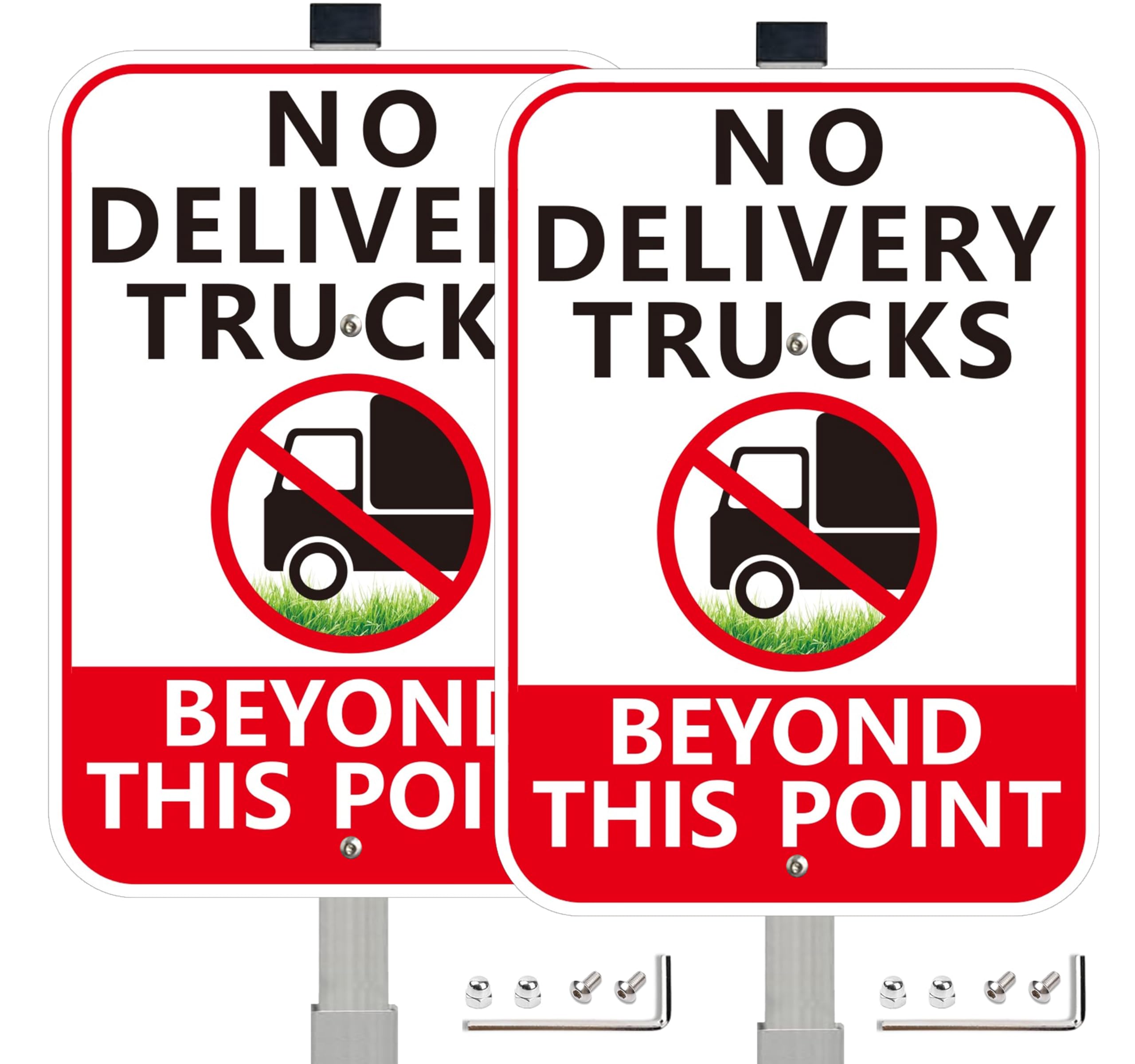Photo 1 of 2Pack No Delivery Trucks Beyond This Point Sign with 36-Inch Stakes, 10x14Inches Aluminum Private Driveway Sign, Reflective,Fade-Free
