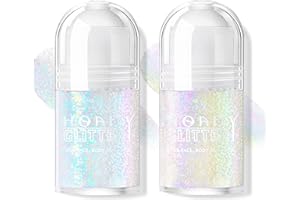 HOSAILY 2 Colors Roll-on Body Glitter Gel, Holographic Glitter Gel Under Light for Face Hair, Body Shimmer for Rave Accessories Christmas New Year Halloween Makeup (9+10)