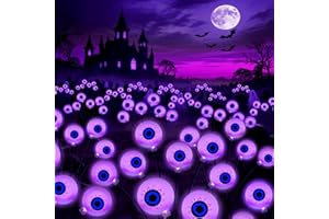 KOHLRABI Halloween Decorations Outdoor, 4 Pack 24 LED Solar Purple Scary Eyeball Swaying Lights, Purple Solar Firefly Light Waterproof Outdoor Garden Lights for Halloween Yard Garden Lawn Party Flower Bed